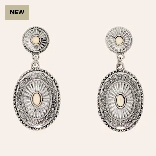 Silver & Cream Stone Dangle Earrings